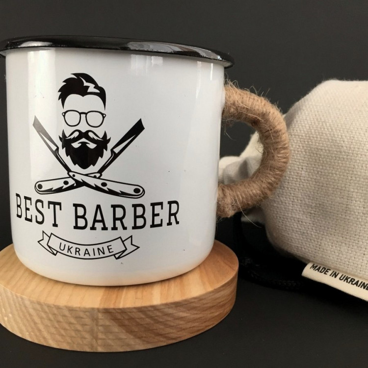 Эмалированная чашка с принтом "Best barber"
