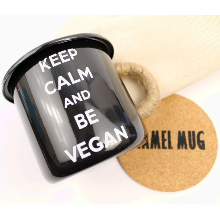 Эмалированная чашка с принтом "Keep calm and be vegan"