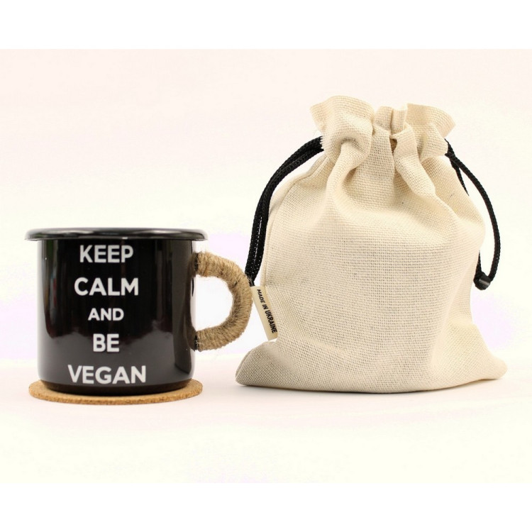 Эмалированная чашка с принтом "Keep calm and be vegan"