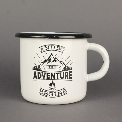 Емальоване горнятко "Adventure begins" біле