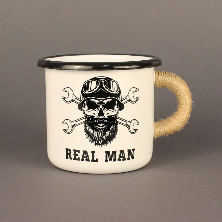 Емальована чашка з принтом "Real man череп" біла