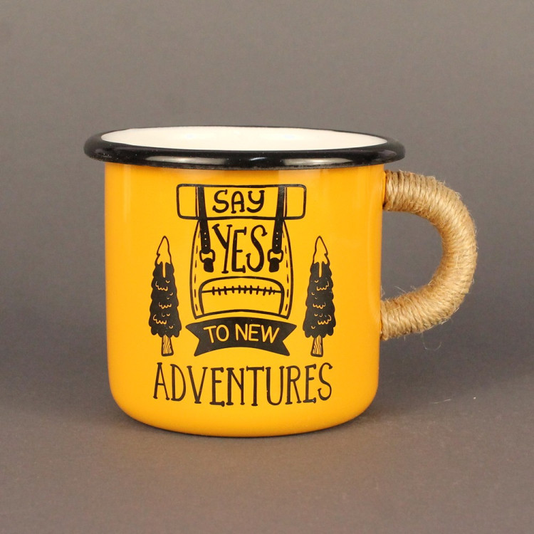 Емальована чашка з принтом "Say yes to new adventures" помаранчева