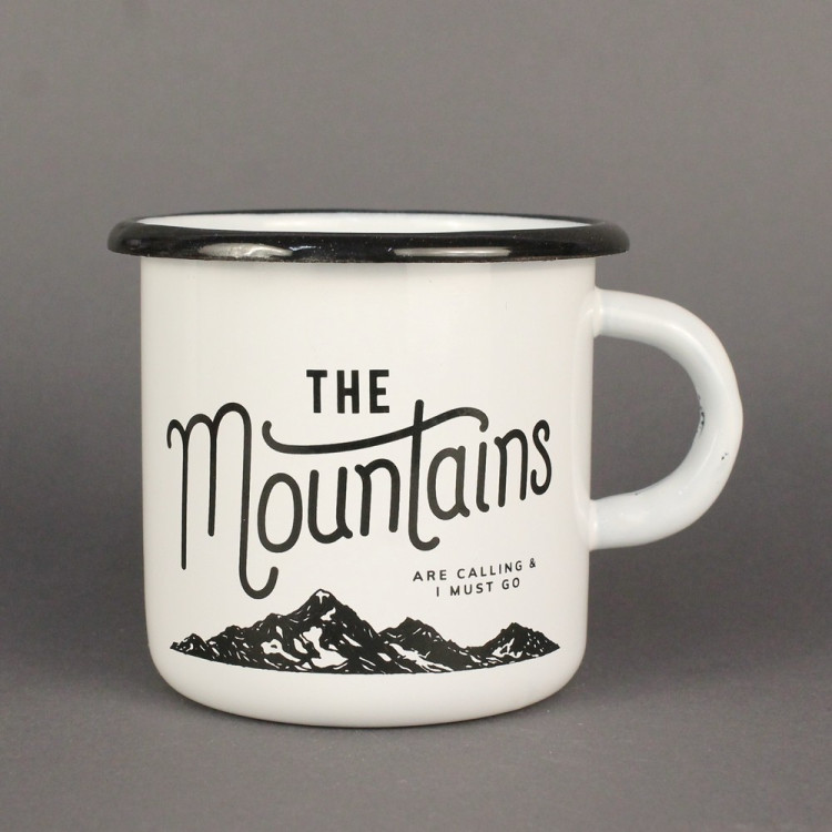 Емальована чашка з принтом "The mountains" біла