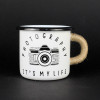 Емальована чашка з принтом "Photography" білого кольору