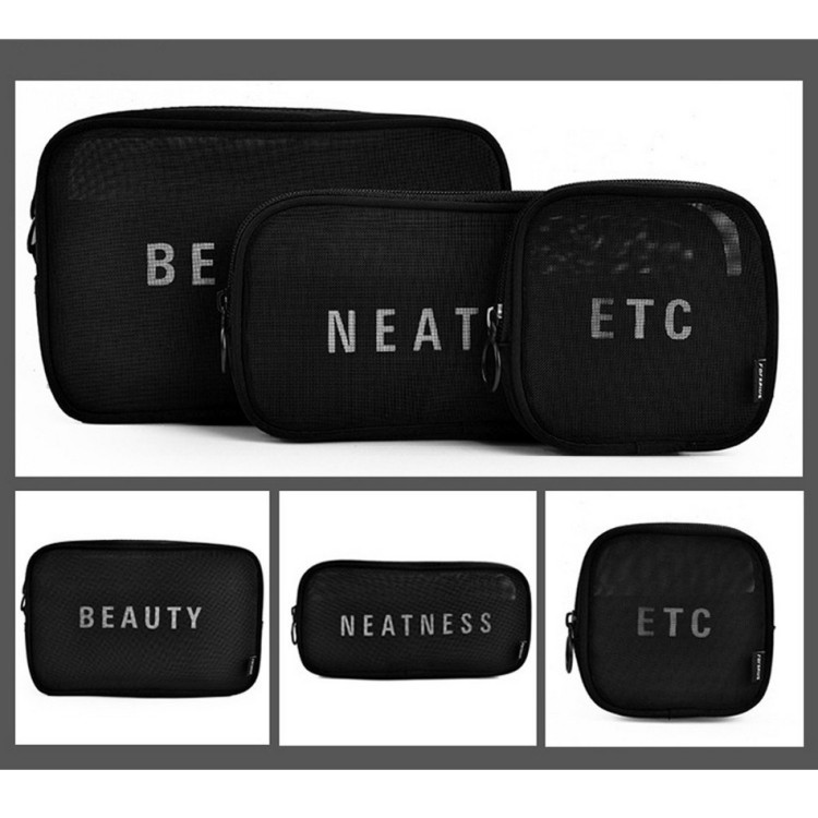 Набір косметичок для подорожей "Neatness. Beauty. Etc." чсорного кольору