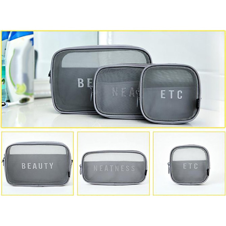 Набір косметичок для подорожей "Neatness. Beauty. Etc." сірого кольору