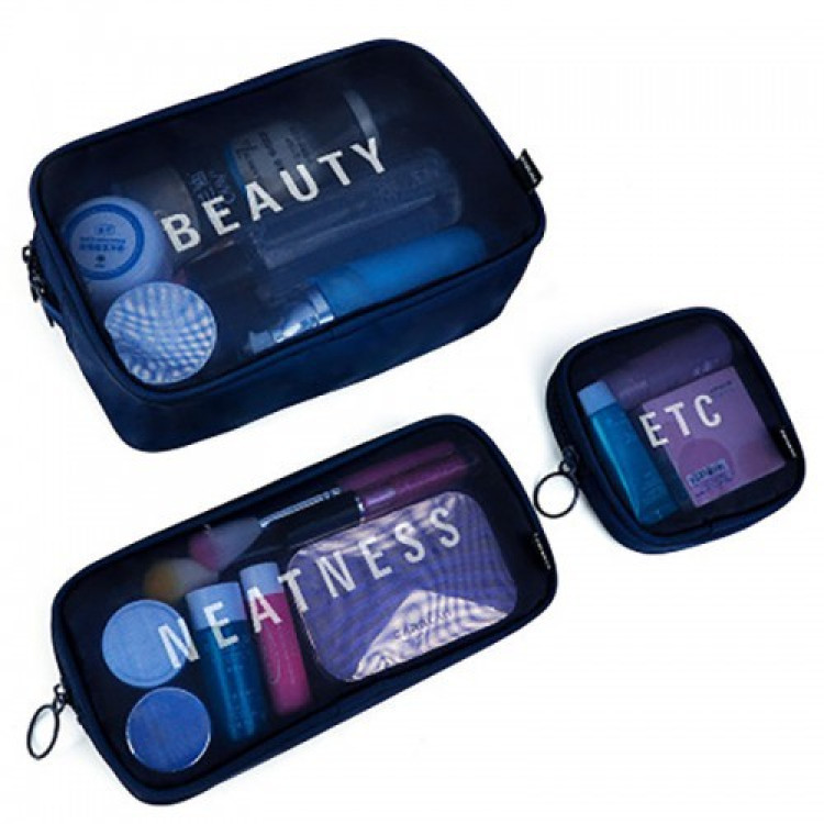 Набір косметичок для подорожей "Neatness. Beauty. Etc." синього кольору
