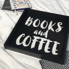 Деревянный поднос с принтом "Books and coffee"