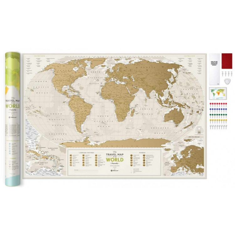 Скретч-карта мира Travel Map "Geography World" на английском языке