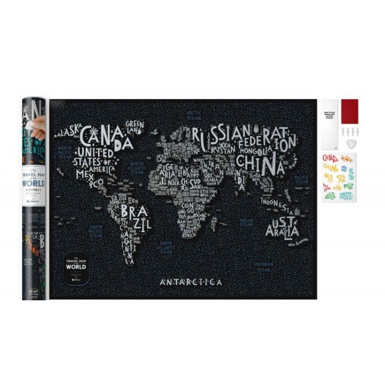 Скретч-карта мира Travel Map "Letters World" на английском языке