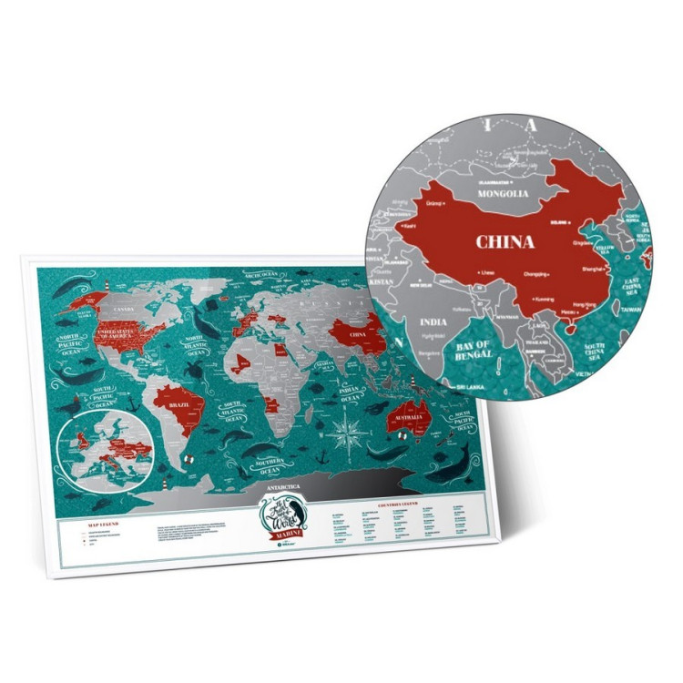 Скретч-карта мира Travel Map "Marine World" на английском языке
