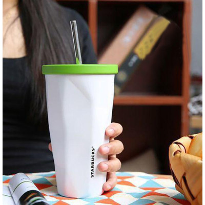 Стакан Starbucks с крышкой и трубочкой (белый)-foto3