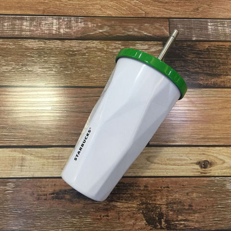Стакан Starbucks с крышкой и трубочкой (белый)