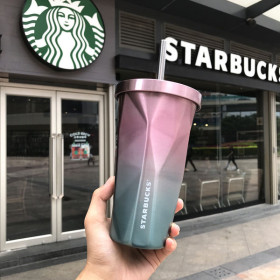 Стакан Starbucks с крышкой и трубочкой (сине-фиолетовый)