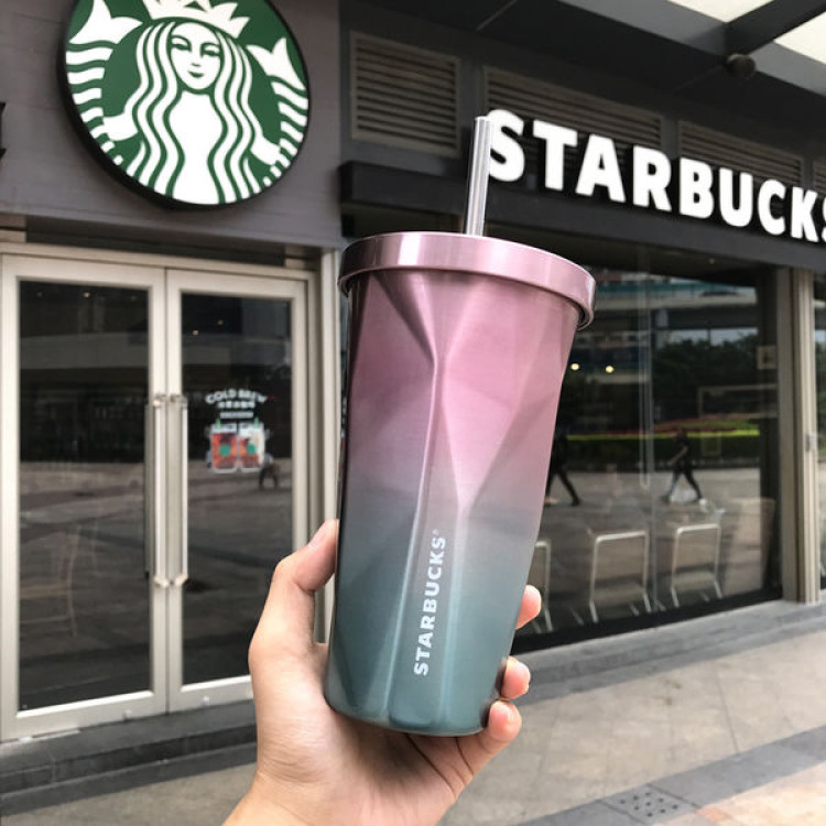 Стакан Starbucks с крышкой и трубочкой (сине-фиолетовый)
